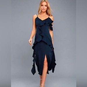 Keepsake midi ruffle slip dress